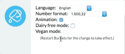 Buckets Vegan and dairy preferences
