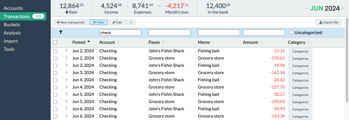 Screenshot of new transaction page